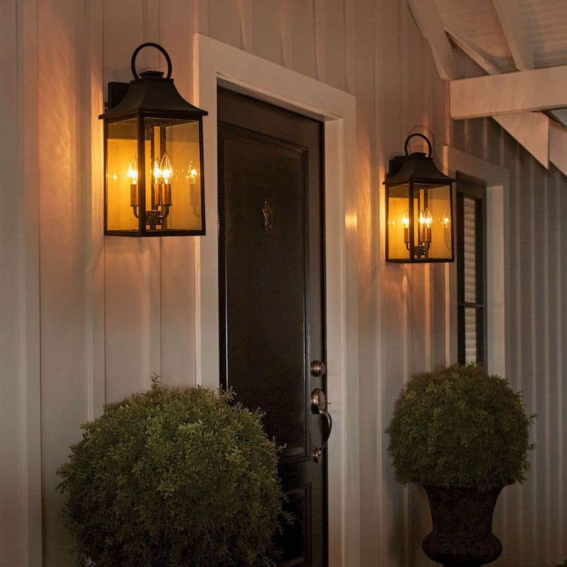 18" Black Gold Outdoor Wall Sconce with Seeded Glass