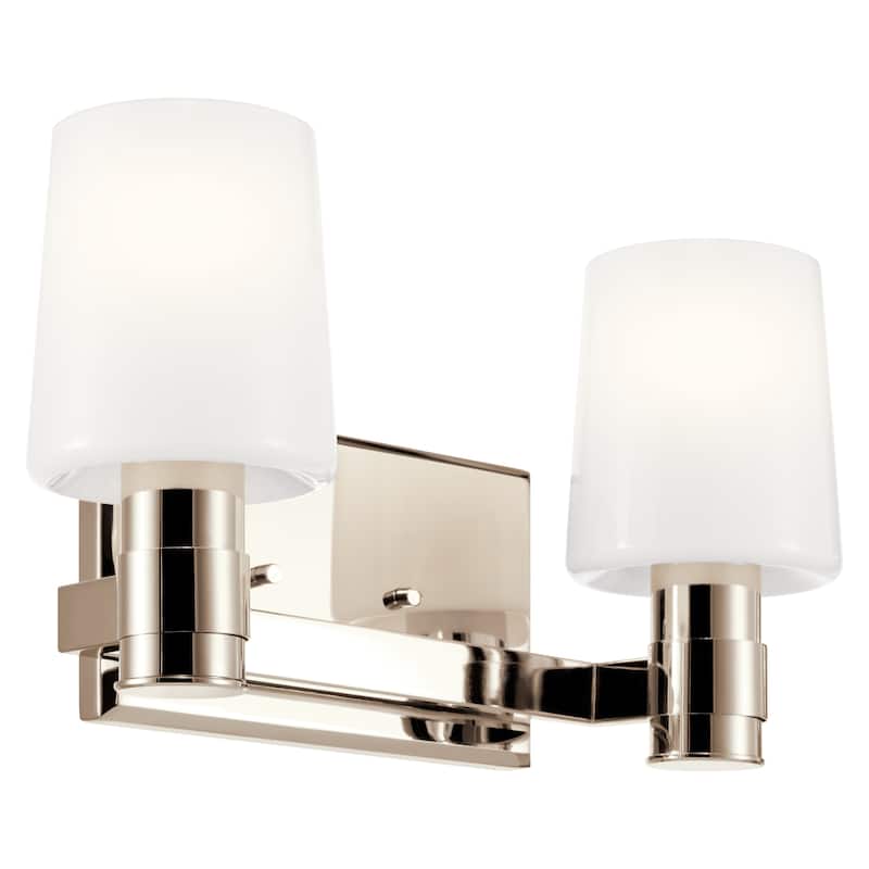 Adani 14.5 in. 2-Light Bathroom Vanity Light with Opal Glass - 14.5 in - Polished Nickel