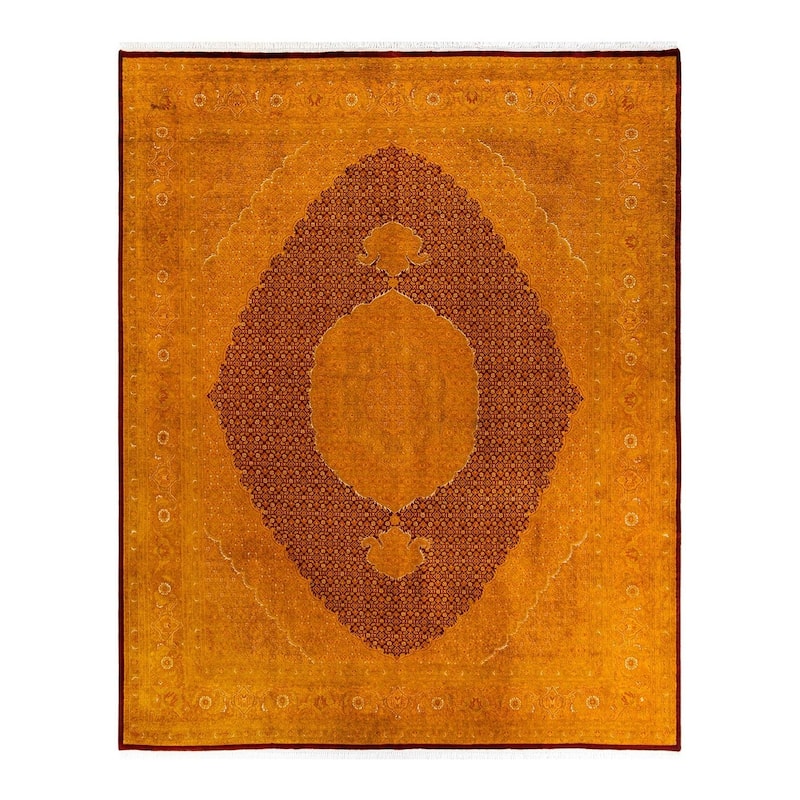 Overton Hand Knotted Wool Vintage Inspired Modern Contemporary Overdyed Orange Area Rug - 8' 1" x 10' 2"