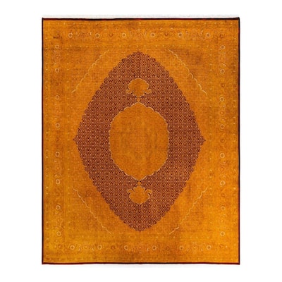 Overton Hand Knotted Wool Vintage Inspired Modern Contemporary Overdyed Orange Area Rug - 8' 1" x 10' 2"