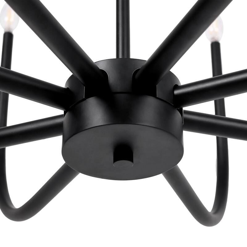 Mid-Century Modern Black 8-Light Chandelier Wheel Ceiling Light for Dining Living Room - D 40.1" x H 19"