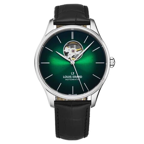 Louis erard men's 'heritage' green/black dial black leather strap automatic watch