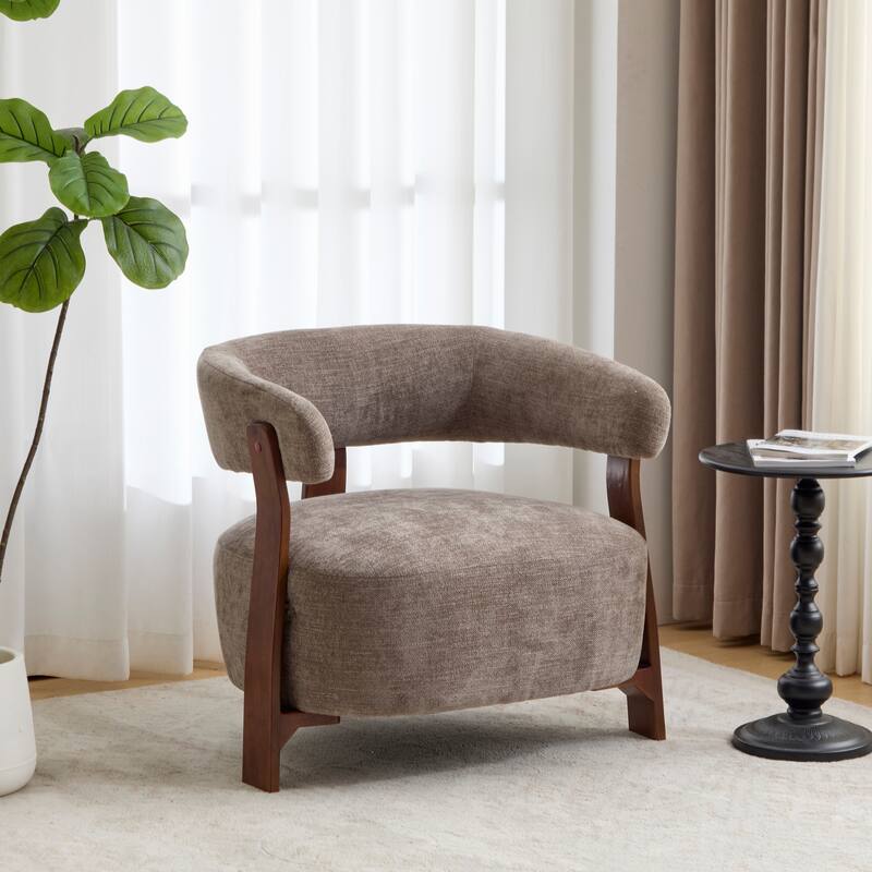 Christopher Knight Home - Accent Arm Chair Modern Upholstered Chair with Bent Wood Legs - Brown,Walnut