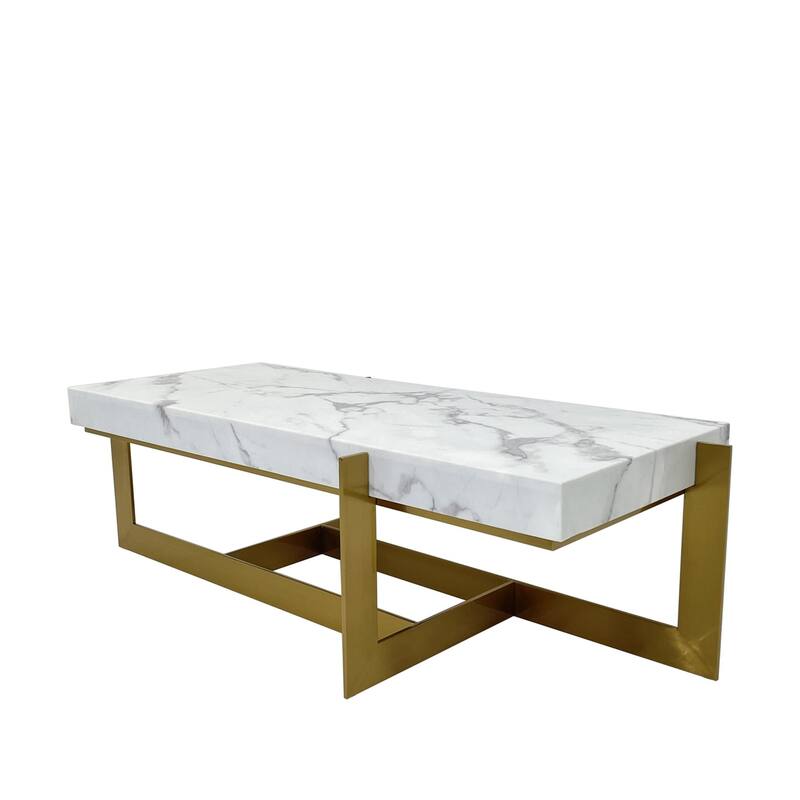 Coffee Table with Marble Top and Matte Gold Base