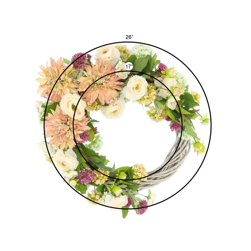 26" Spring Wreath with Dahlias and Ranunculus