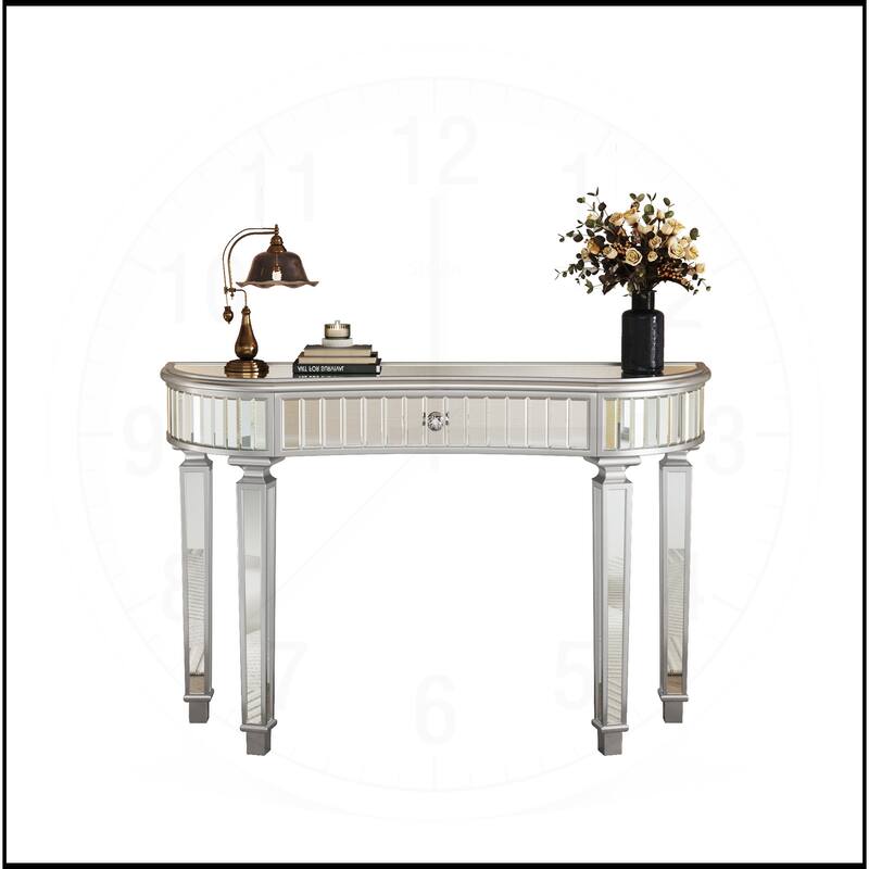 47" Half-Moon Mirrored Console Table with Fluted Glass