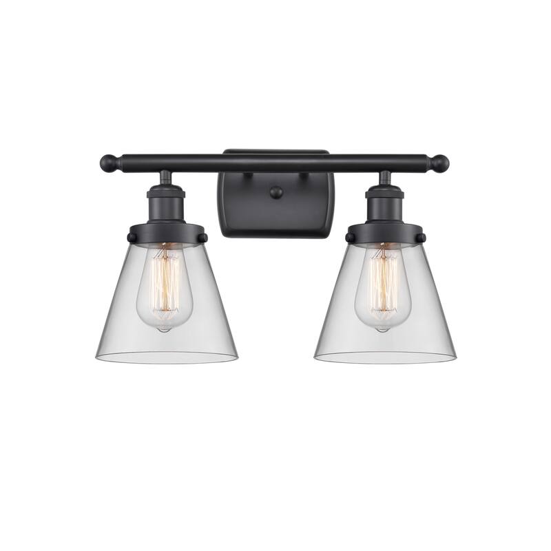 Innovations Lighting Small Cone 2 Light 16" Wide Vanity Light - Matte Black / Clear