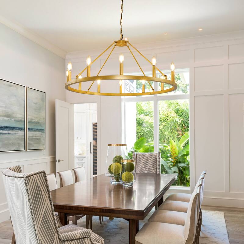 Black Wagon Wheel Chandelier 38 inch, 12-Light Black Round Industrial Farmhouse Chandeliers