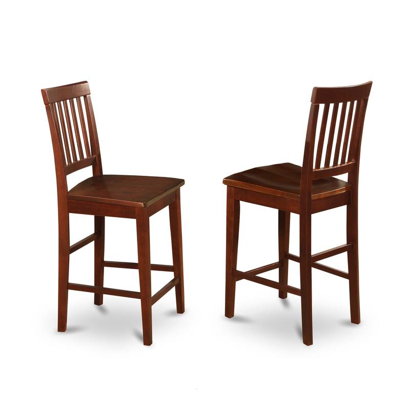 East West Furniture 3 Piece Counter Height Pub Set- a Square Dining Table and 2 Kitchen Chairs, Mahogany(Seat Type Options)