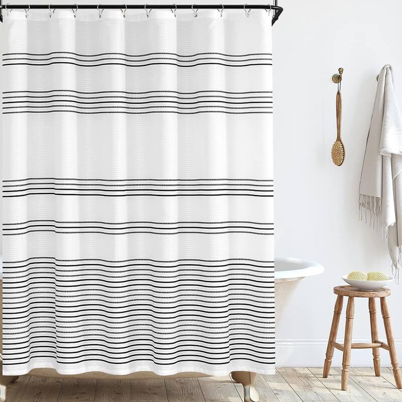 Modern Black Striped Shower Curtain Fall Waterproof in Bath
