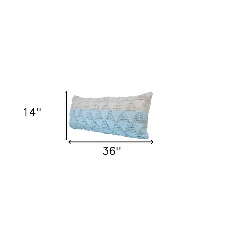 HomeRoots 14" X 36" Light Blue And Off-White 100% Cotton Geometric Zippered Pillow