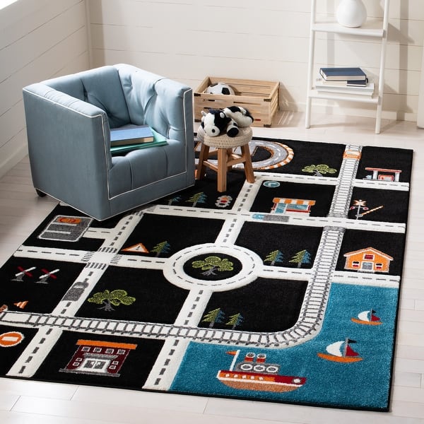 slide 2 of 69, SAFAVIEH Carousel Kids Koika Neighborhood Road Rug 2' x 3' - Black/Ivory - Rectangle