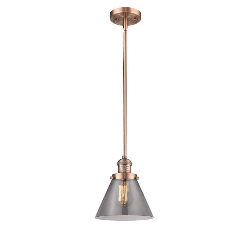 Innovations Lighting Franklin Restoration Cone - 1 Light 8" Stem Hung Mini Pendant - Antique Copper/Light Smoke