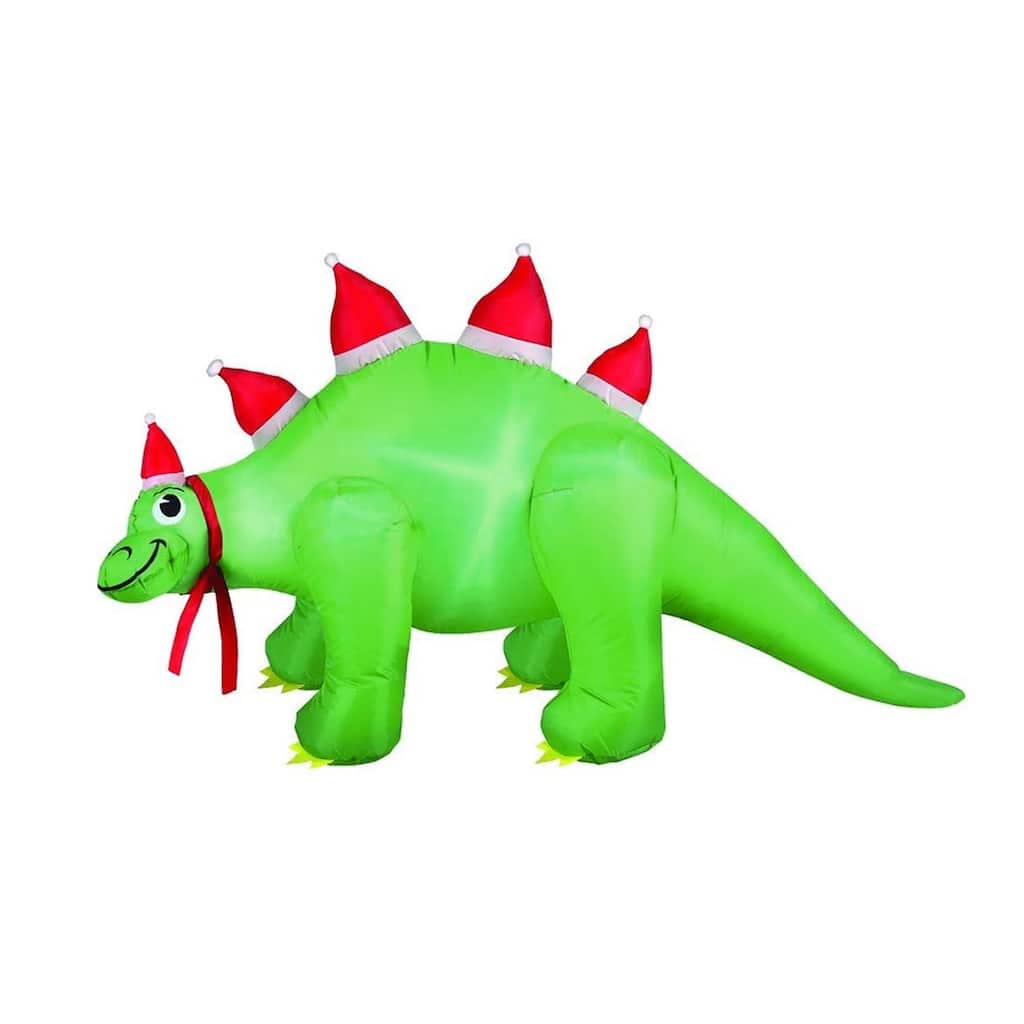 Occasions Air Flowz 5 Foot Inflatable Stegosaurus w/ Santa Hats Yard Decoration - 3.04