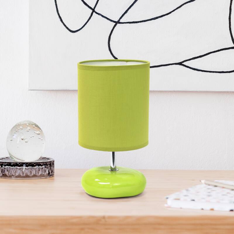Mini Round Rock Ceramic Table Lamp with Drum Shade - 10.25" - Green