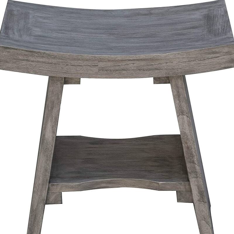 HomeRoots 18" Gray Solid Wood Rectangular Shower Bench With Shelf