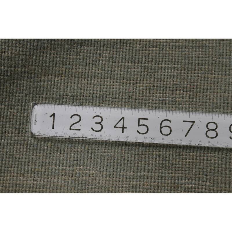 Modern Gabbeh Oriental Area Rug Hand-Knotted Solid Green Wool Carpet - 6'7" x 9'6"