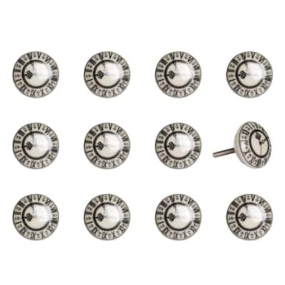 Hand-Painted Ceramic Drawer Knobs Set of 12 with Letters and Numbers Theme for Living Room - 1.5” x 1.5” x 1.5”