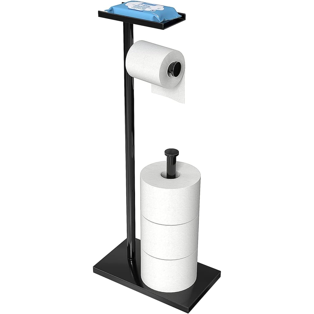 Black toilet paper mobile phone holder, freestanding paper towel roll storage rack, home furnishings