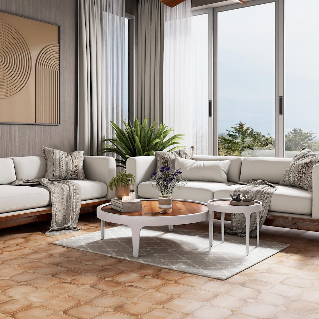 Merola Tile Laverton Octagon Natural with Taco Natural 7-7/8" x 7-7/8" Porcelain Floor and Wall Tile
