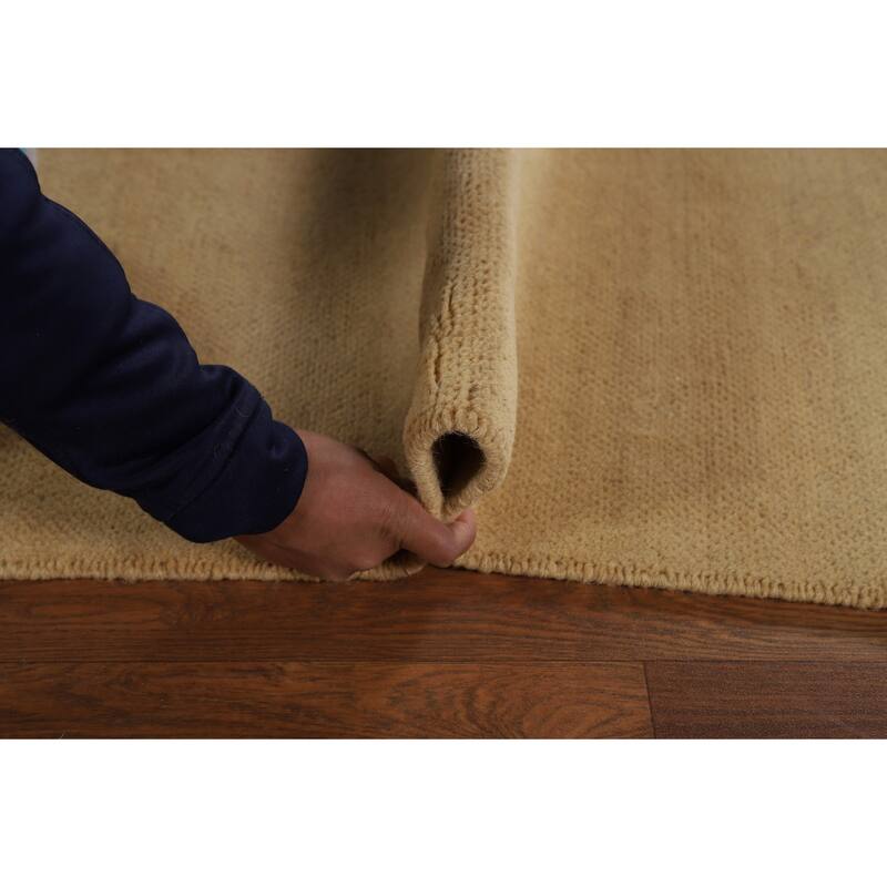 Muted Gold Beige Gabbeh Oriental Area Rug Hand-Knotted Wool Carpet - 6'5" x 9'8"