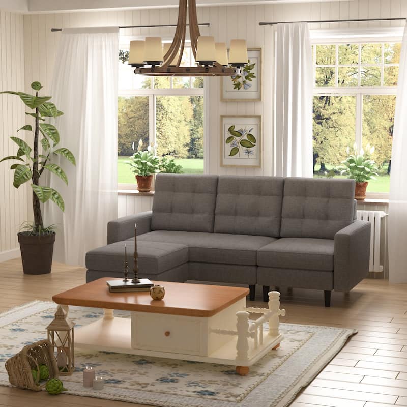 Javlergo Convertible Sectional Sofa, L Shaped Couch with Linen Fabric, Reversible 3-Seater Lounge Couch for Living Room