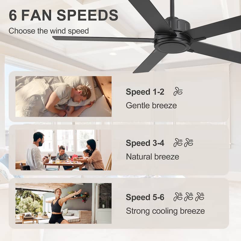 56-Inch Matte Black Ceiling Fan with Remote Control,DC Motor, 6-Speed Reversible Indoor Ceiling Fan with Dual-Finish Blades