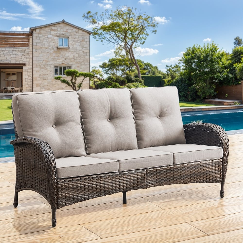 Gymojoy 3-Seat Outdoor Wicker Sofa with Professional Outdoor Cushions