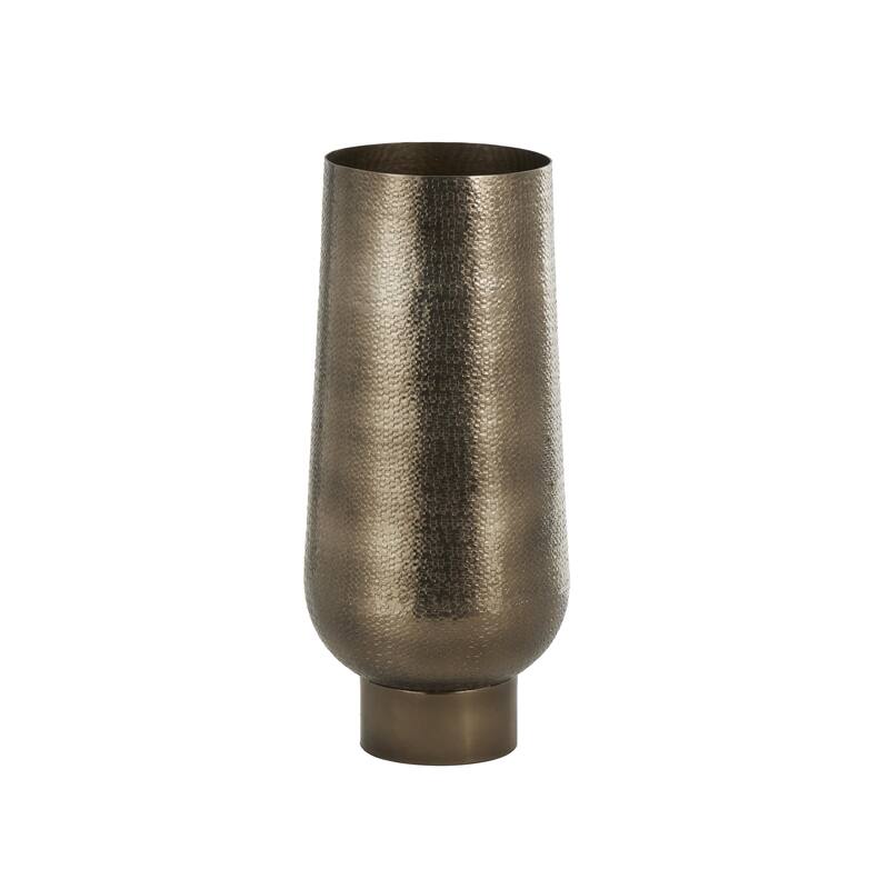 Brass Aluminum Metal Textured Wide Floor Geometric Decorative Vase with Elevated Base