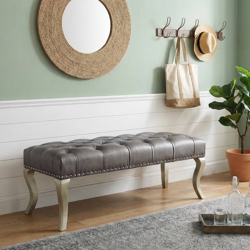 Roundhill Furniture Decor Maxem Tufted Upholstered Seat with Nailhead Trim Bench