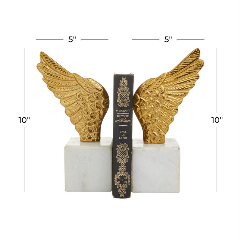 Gold or Silver Aluminum Wings Bird Bookends with Marble Base (Set of 2) - 5 x 3 x 10