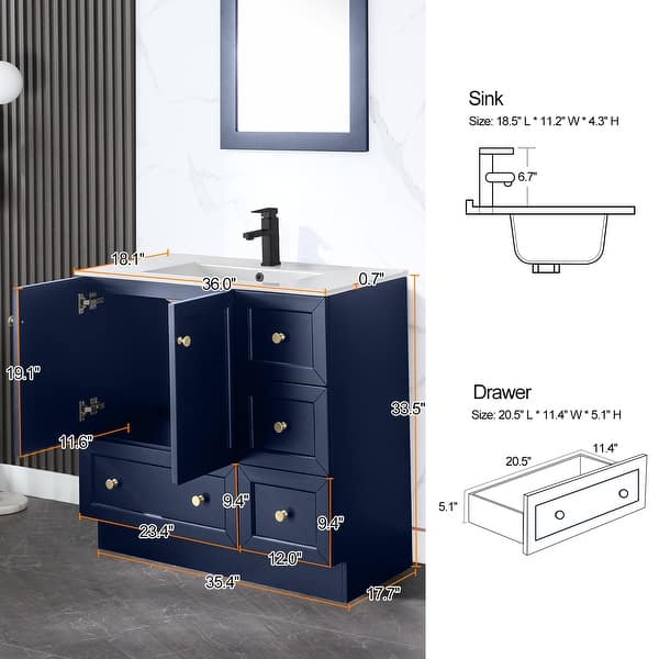 dimension image slide 0 of 6, 30" Bathroom Vanity Cabinet with Undermount Sink & Faucet