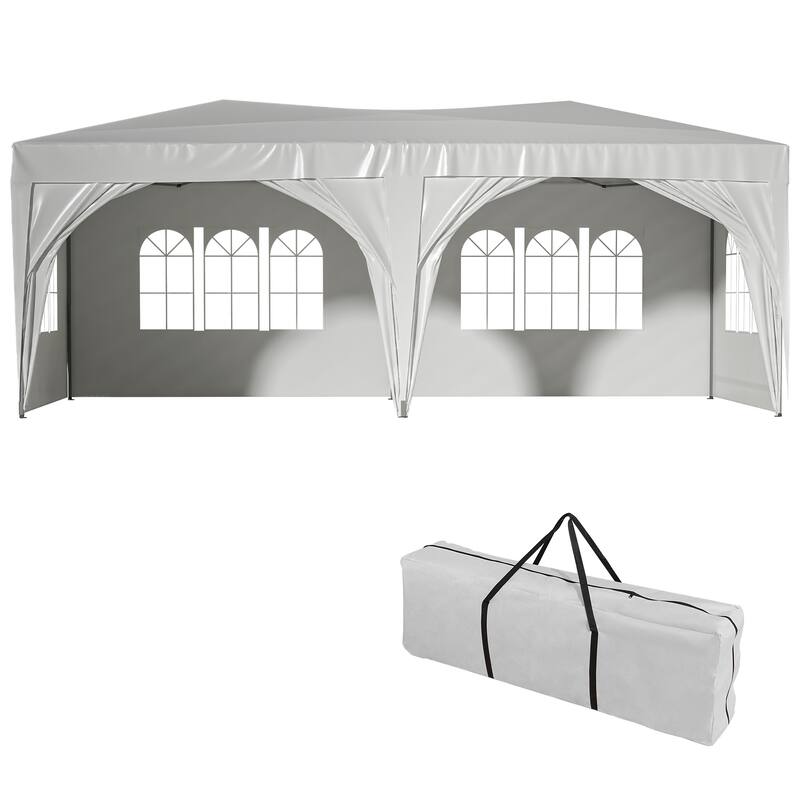 10 ft. x 20 ft. Pop Up Canopy Outdoor Portable Party Wedding Tent with 6 Removable Sidewalls and Carry Bag + 6pcs Weight Bag