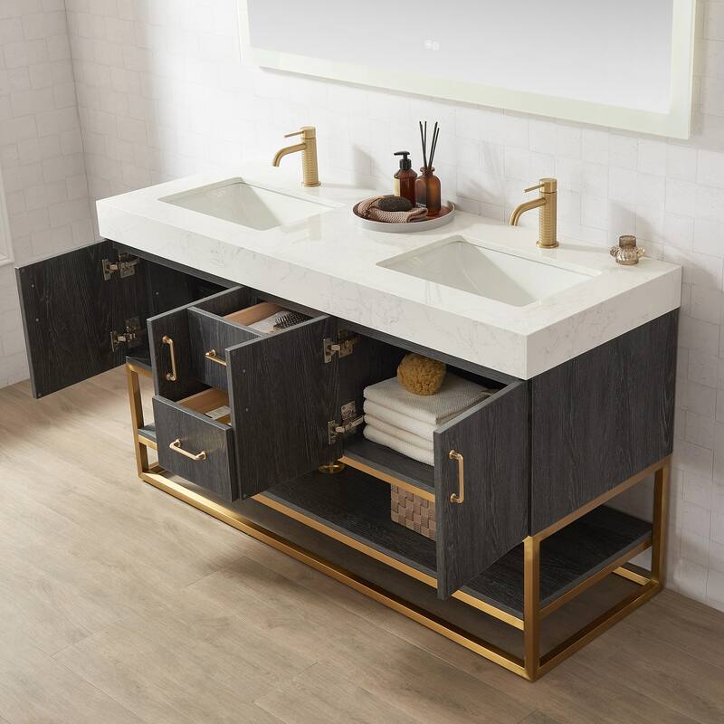 Alistair Bath Vanity with Grain White Stone Top without Mirror