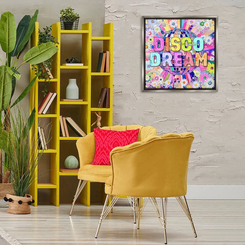 Stupell Vivid Disco Dream with Daisies Framed Floater Canvas Wall Art Design By Jess Stempel
