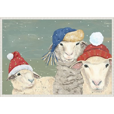 Sheep Xmas I by Jade Reynolds (33 x 23 in.), Framed Canvas Wall Art Print - Sylvie Beaded White