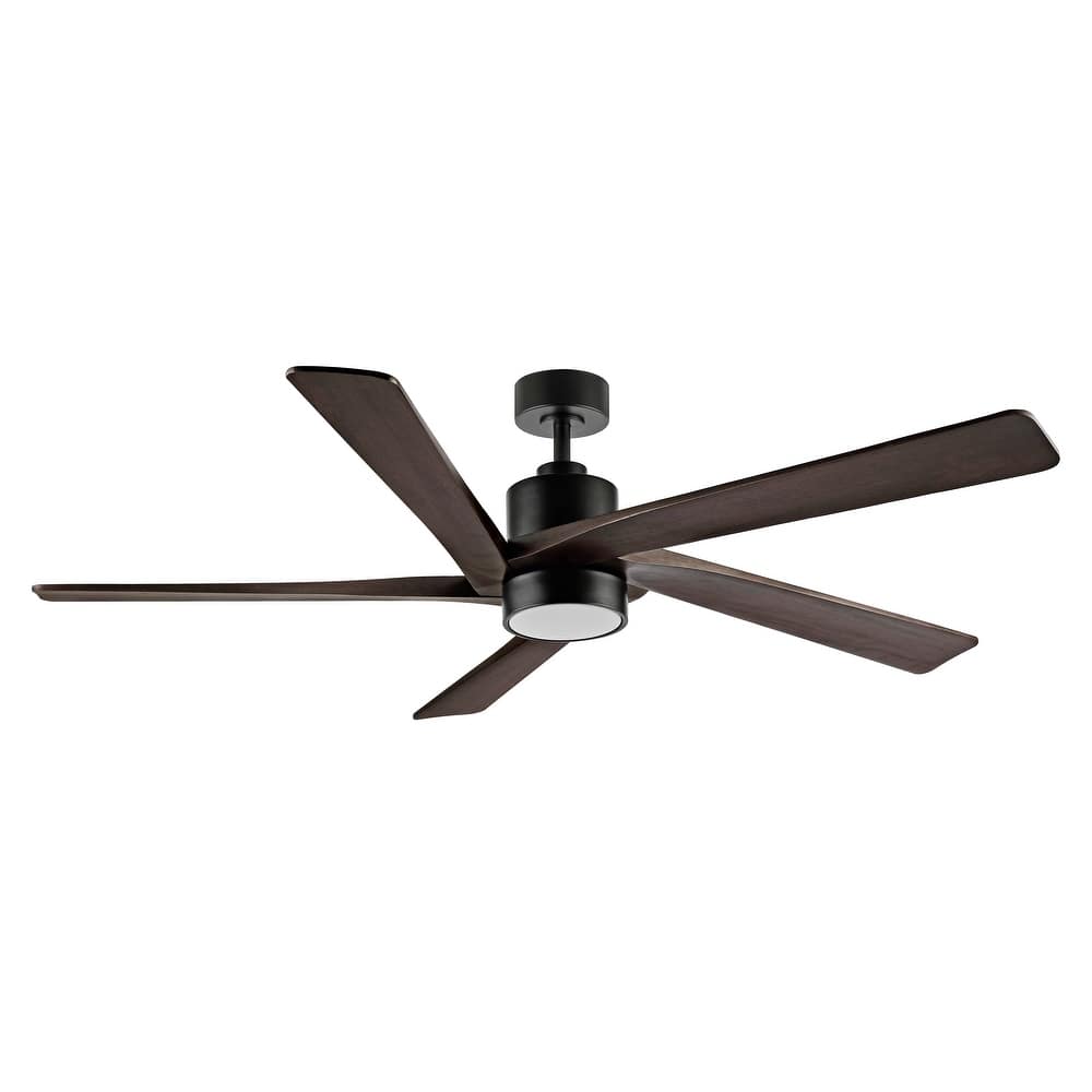 WINGBO 64 Inch DC Ceiling Fan with Lights and Remote Control, 5 Reversible Carved Wood Blades