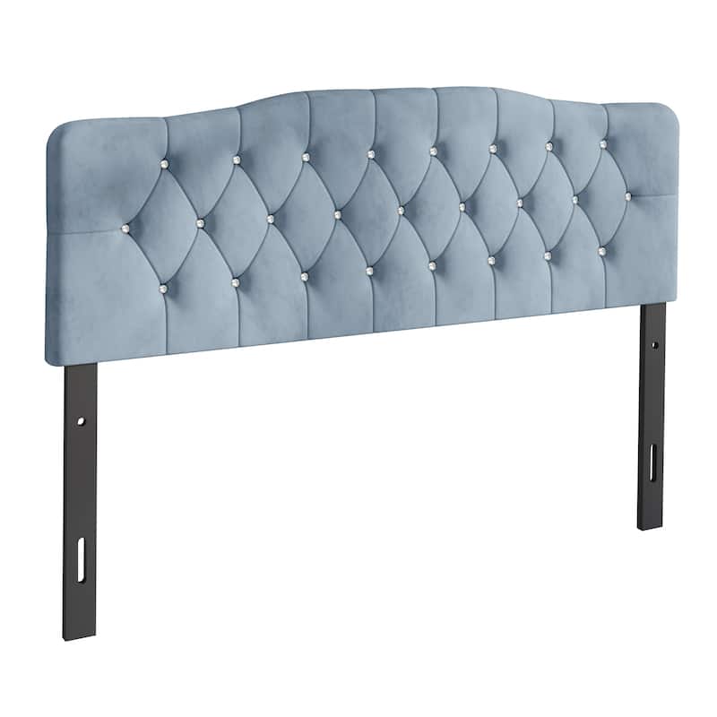 CraftPorch Velvet Button Tufted Curved Adjustable Headboard - Baby Blue - Full