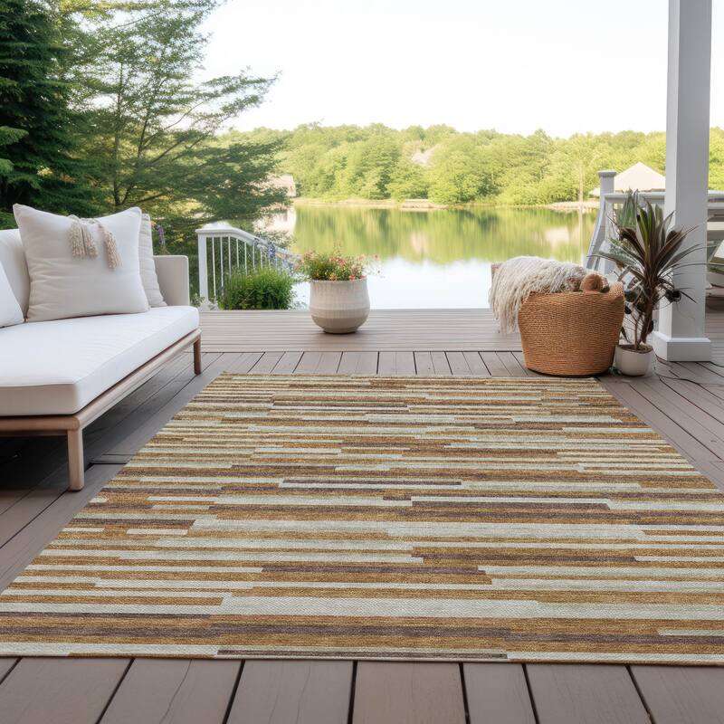 Machine Washable Indoor/ Outdoor Chantille Modern Stripes Rug - Paprika - 10' x 14'