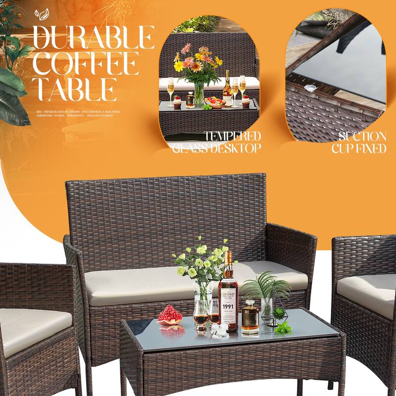 Homall PE Rattan 4-piece Outdoor Patio Set