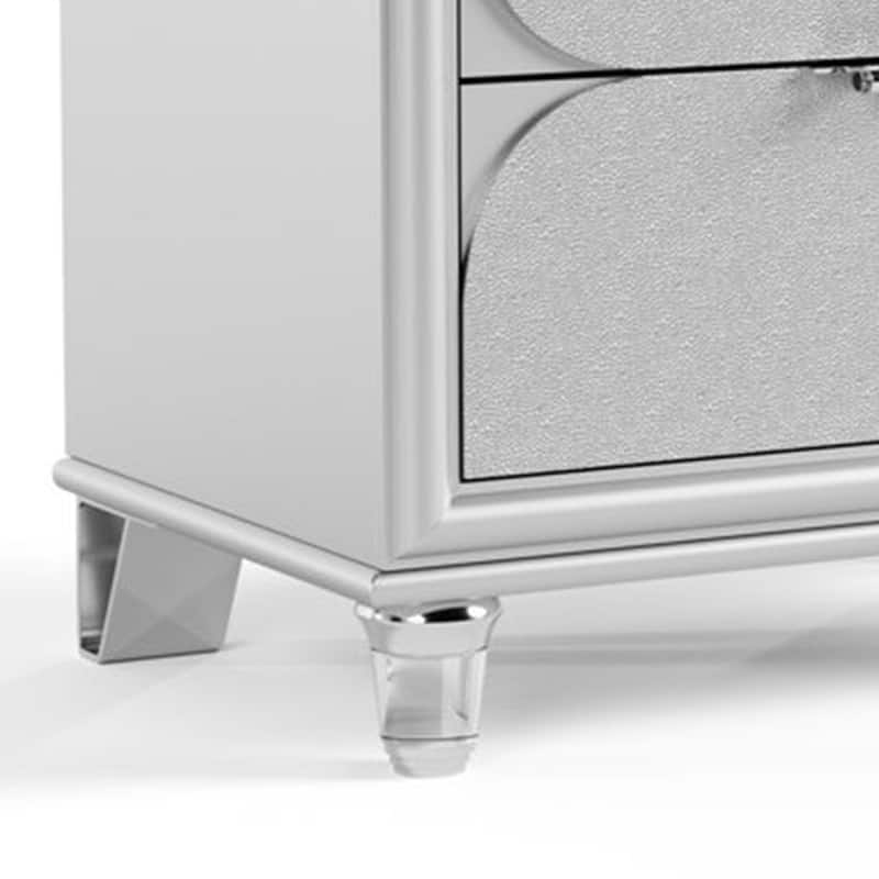 Dima Nightstand, 2 Drawers w Acrylic Handles, White Rubberwood, 24 Inch