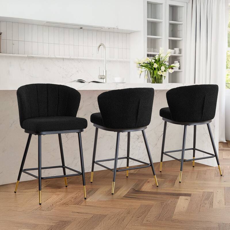 26" Boucle Fabric Counter Height Bar Stools, Set of 2/3/4 - 35.83"H x 22"W x 20.28"D