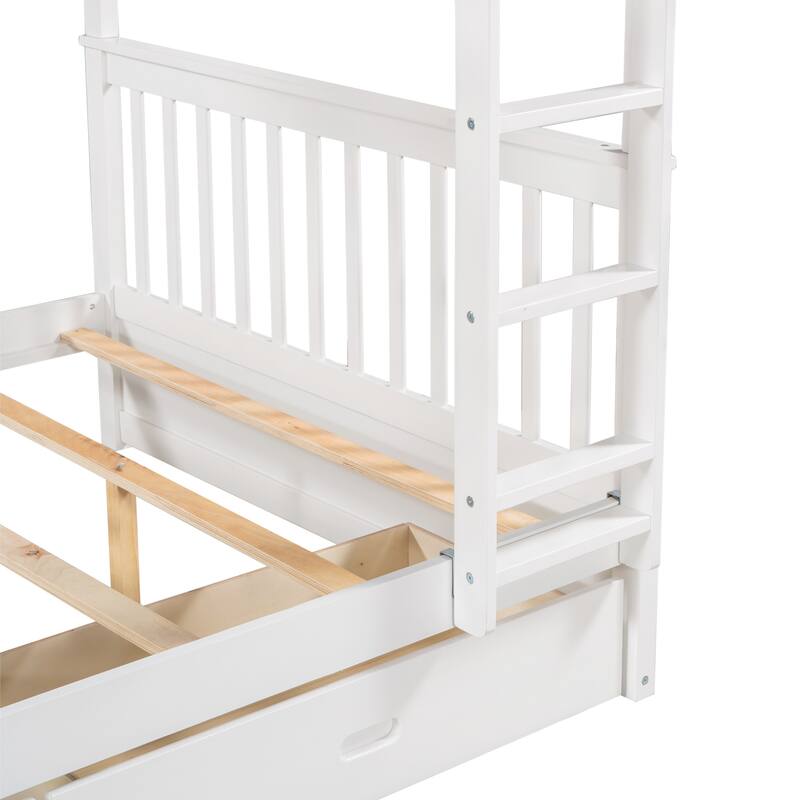 Full-Over-Full Bunk Bed with Ladders and Two Storage Drawers in White
