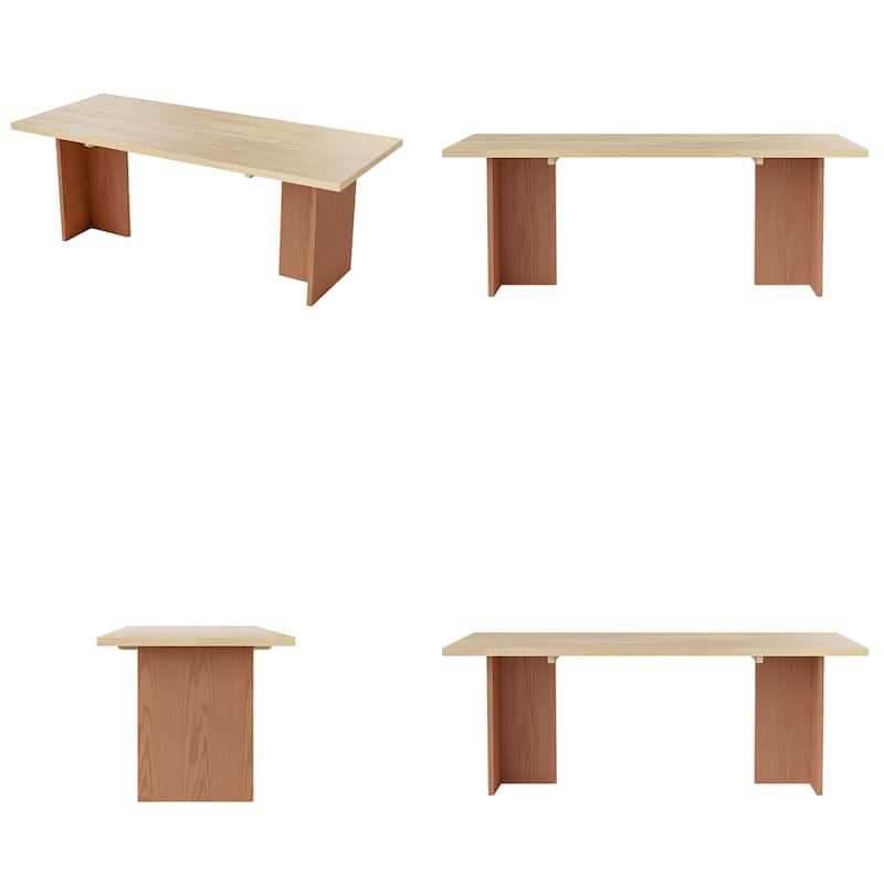 Solid Wood Dining Table 84 Inch, Modern Farmhouse Kitchen Table for 6-8 People, Natural Wood Rectangular Table - 84"