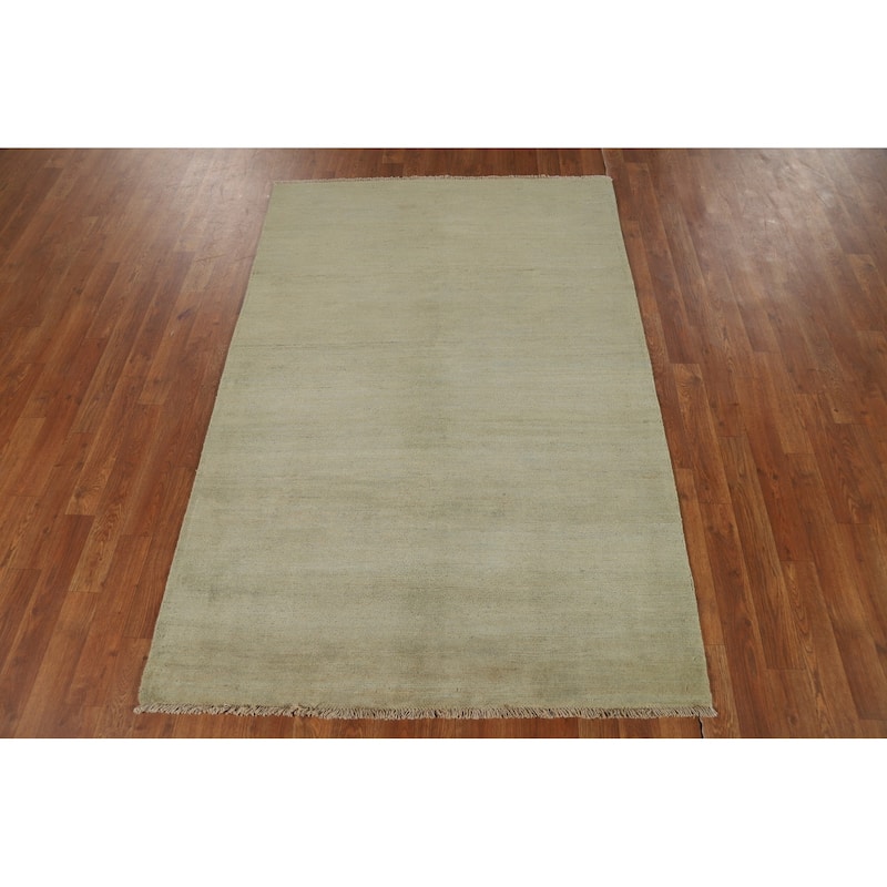 Green Gabbeh Modern Rug Handmade Wool Carpet - 4'0"x 5'11"
