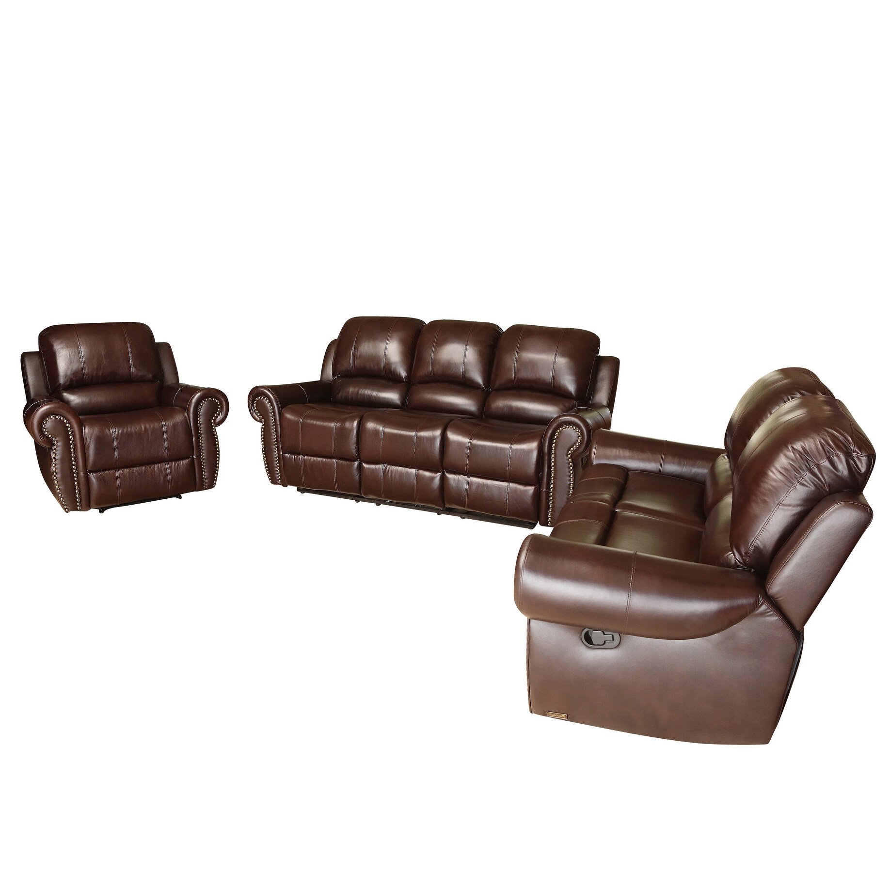 Abbyson Broadway Top Grain Leather Reclining 3 Piece Living Room Set On Sale Overstock 4493692