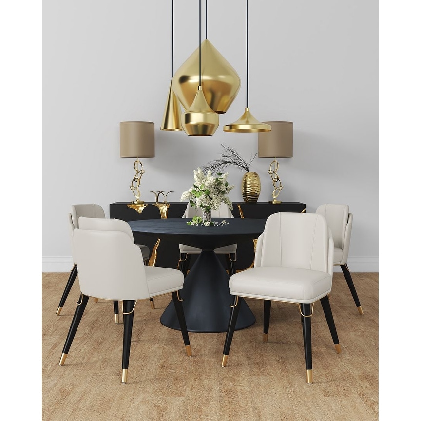Cream leather dining chairs with dark wood legs deals