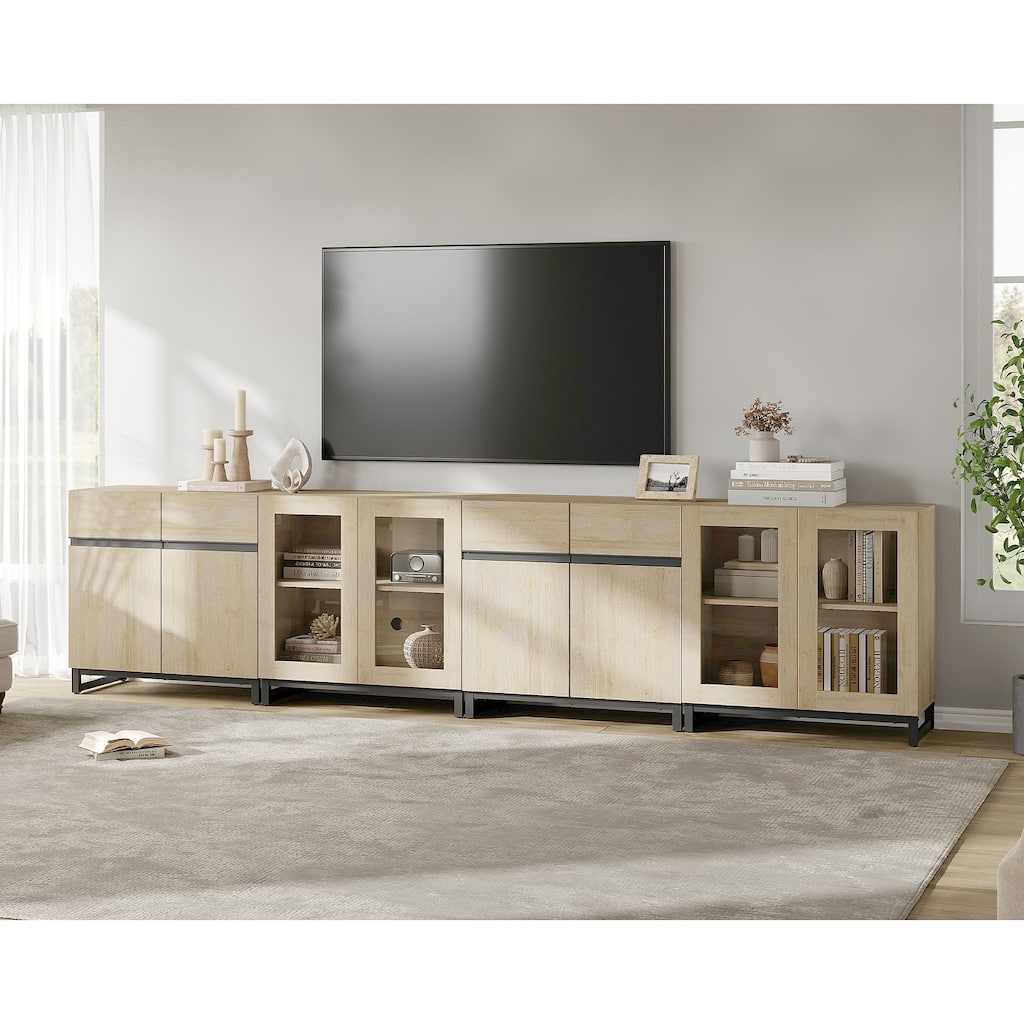 4 in 1 TV Stand for 120" TVs, Modern Entertainment Center with Glass Doors & Metal Legs