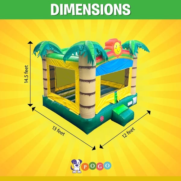 Pogo Bounce House Crossover Kids Inflatable Bounce House with Blower, Tropical Jungle Smiley Face Non Printed