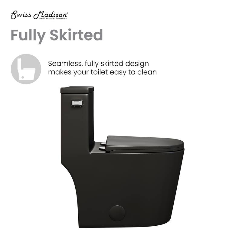 Dreux One Piece Elongated Toilet Left Side Flush In Matte Black 1.28 Gpf - 27.95" x 16.14" x 29.92"